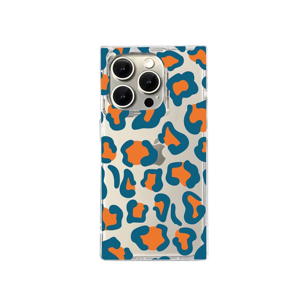 Clear Square Back Tube Case Protection For iPhone 16 ProMax 11 14 Pro Max 13 12 15 Plus Anti-Oxygen,Leopard Pattern Casing