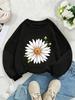 Crewneck Sweatshirt for Girls Featuring a Daisy Design with Green Leaves And Buds. It'S Machine Washable