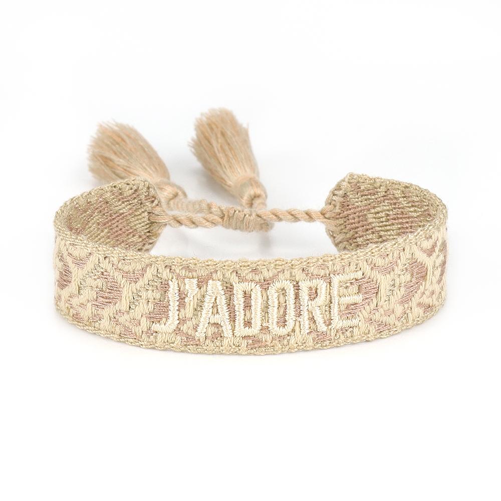 Rhinestone Embroidery Woven Bracelets Adjustable Rope Stackable Bangle For Women