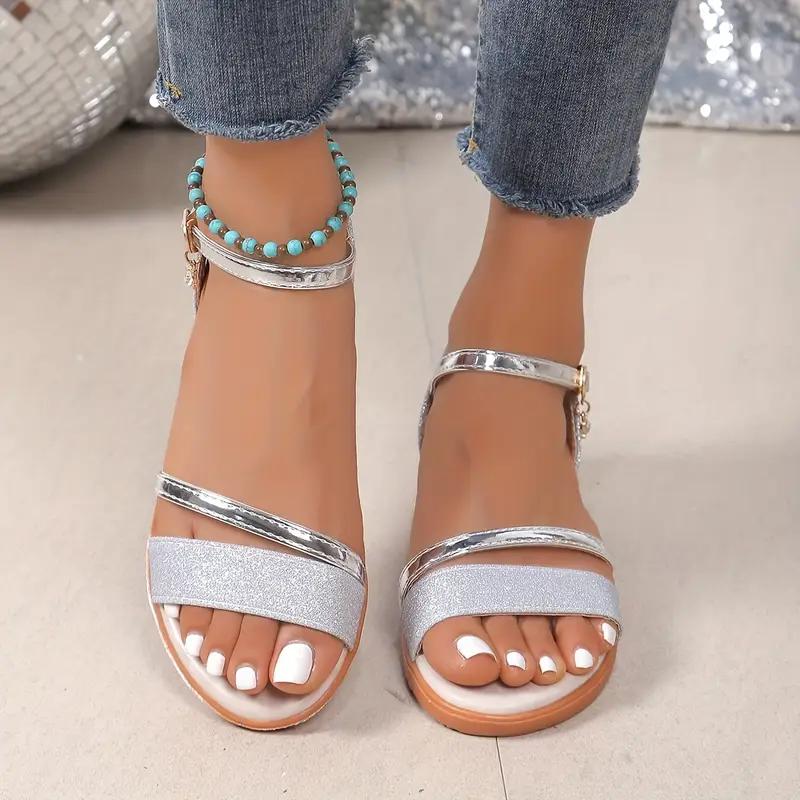 Damskie sandały na niskim obcasie, płaskie, jednokolorowe, z odkrytymi palcami, na zewnątrz, antypoślizgowe, codzienne sandały