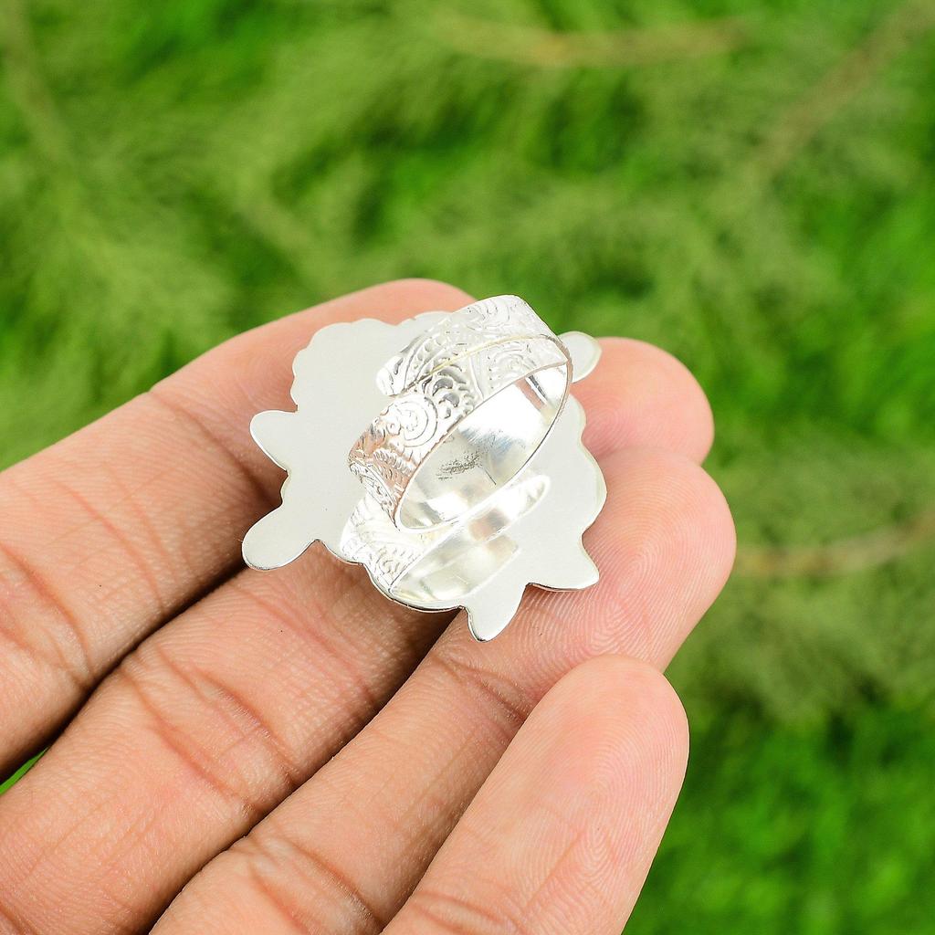 Labradorite Gemstone Birthday Flower Statement Ring Jewelry 925 Sterling Silver
