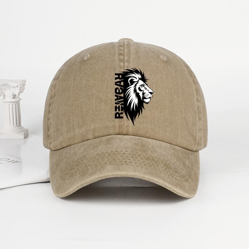 Lion Head “Rawr” Slogan Printed Washed Baseball Cap Soft, Comfortable, Lightweight, Breathable, Adjustable Bold Retro, Powerful