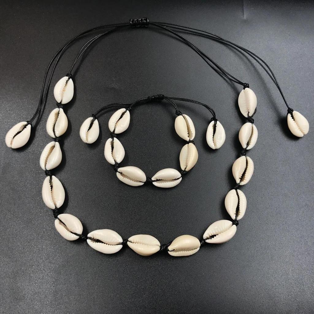 1 Pcs Natural Simple Daily Ladies Gifts Fashion All-match Adjustable Shell Sea Rope Bracelet Necklace Set Jewelry Necklace