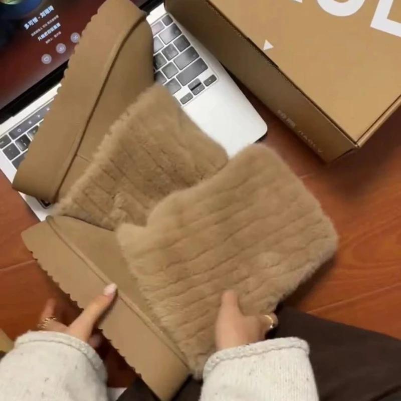 

Модные зимние мощные сноубутсы для женщин, трендовые плюшевые теплые женские хлопковые ботинки, высококачественный флоковый мех, средней длины, на платформе, женские ботинки 40 коричневый