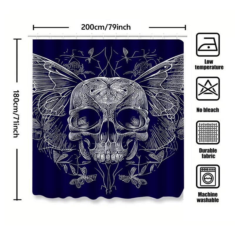 Tuniu Dark Skull Butterfly Pattern Shower Curtain Gothic Art Bathroom Decor Unique Black Shower Curtain For Bedroom