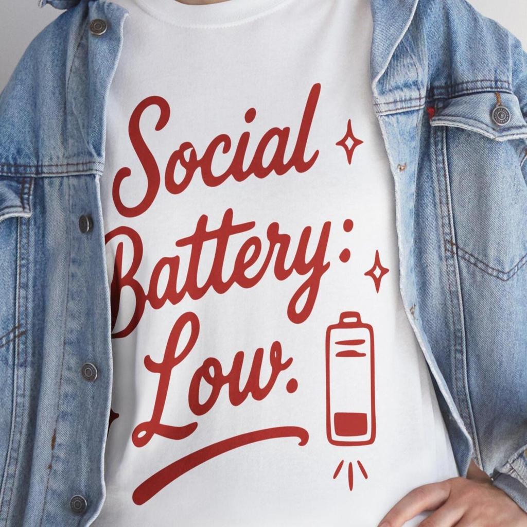 Social Battery Low T-Shirt and kids tshirt | Introvert Humor Tee, Battery Icon Typography