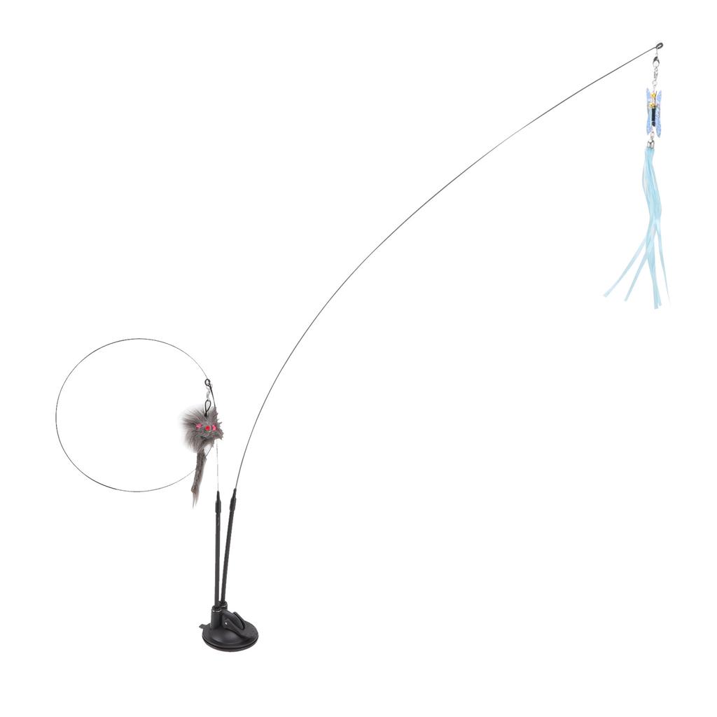 Suction Cat Feather Wand Toy Double End Removable Steel Wire Interactive Cat Teaser Stick Toy for Indoor
