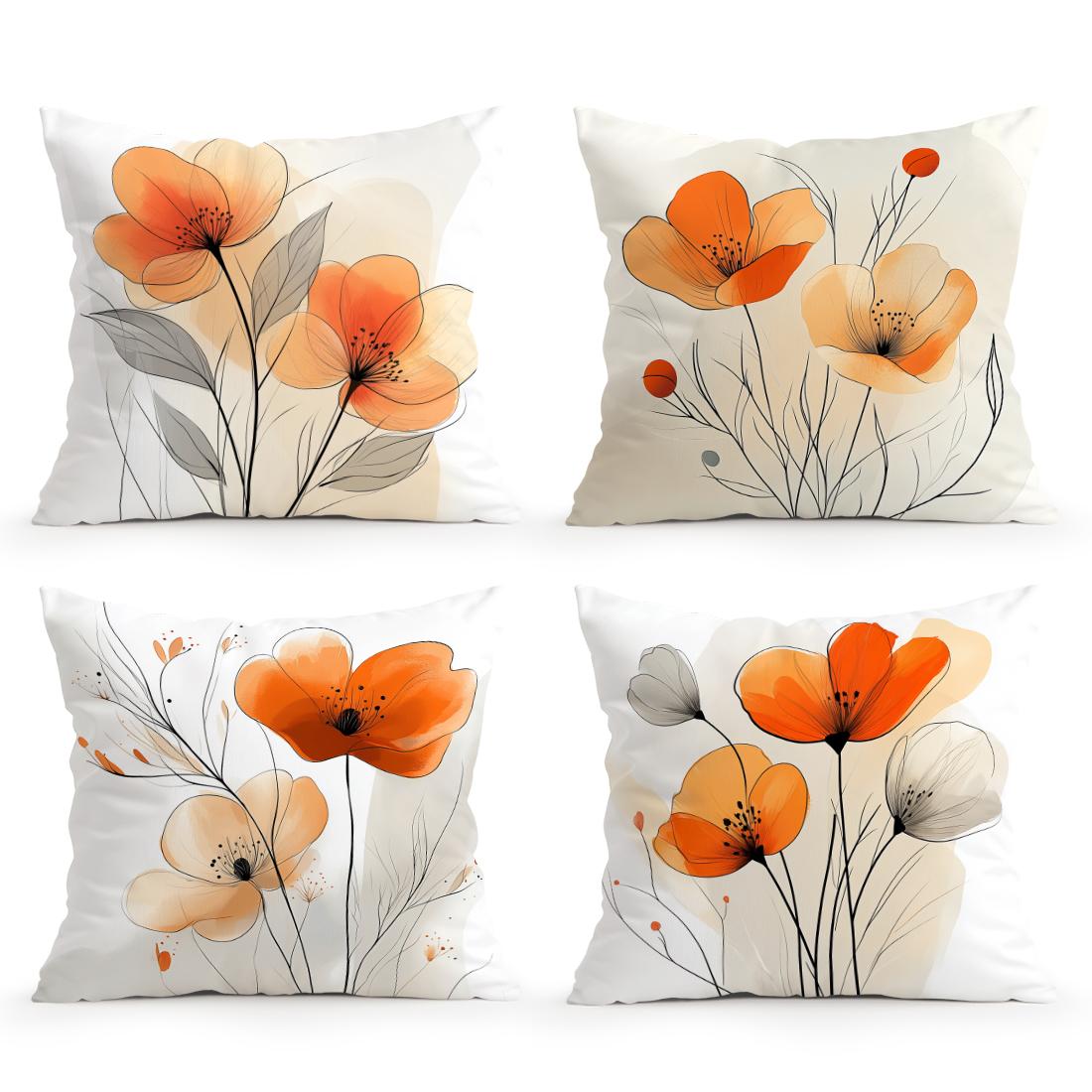 Jmg Clothing Unisex Orange Sofa Chair Bed Cushion Cover Pillowcase Home Decoration Line Flower Pillowcase Polyester Cushion 45X45cm Pillowcase