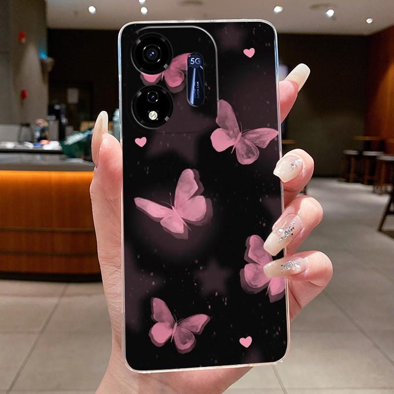 Für Itel P55 5G Hülle Ite Power 55 5G Handyhülle Blume Schmetterling Dünne Hüllen P661N P665L Capa Transparent Weiches Silikon TPU Cover