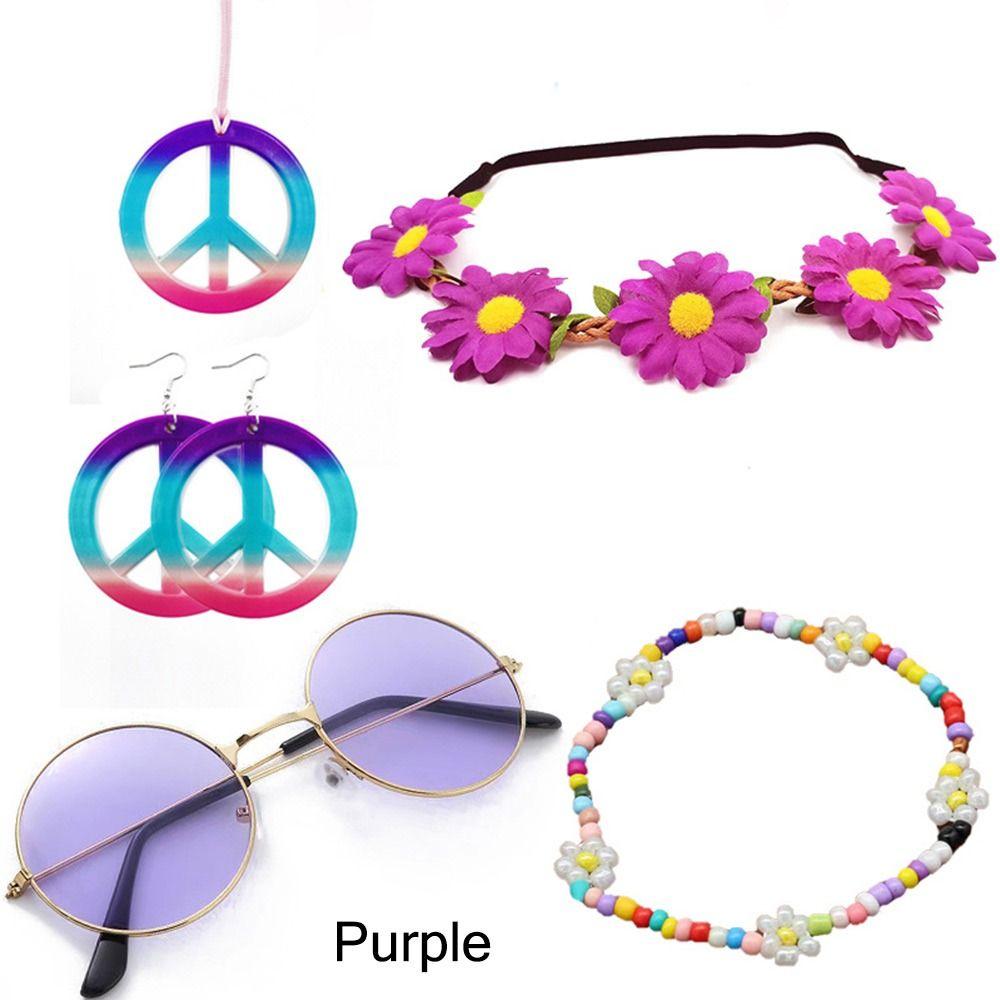 Boho Peace Sign Women's Hippie Costume Set 60's 70s Style Necklace Earrings  for Groovy Party Girls