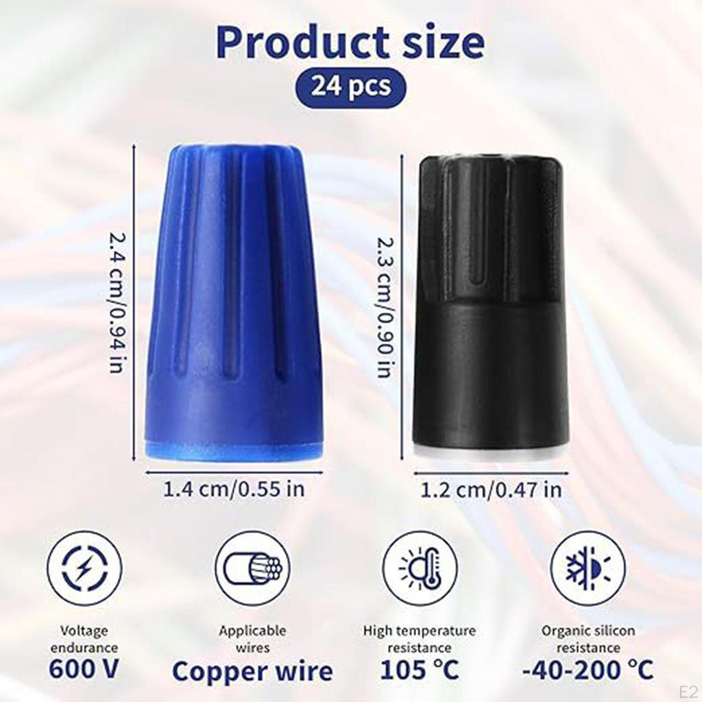 24 kusů Twist on Wire Krytka konektoru Náhradní díly Přenosné Profesionální propojovací el