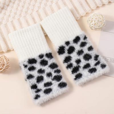 Leopard Print Fingerless Gloves Women Fuzzy Warm Mittens with Thumb Hole Winter Fluffy Gloves for Girls Typing Writing Texting