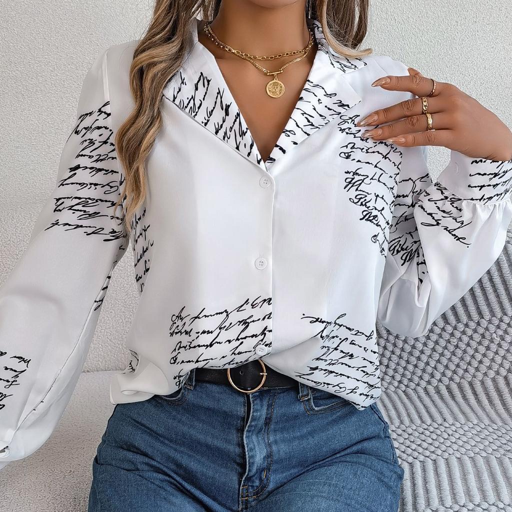 GMXIA Women's Fashion Casual Summer Suit Long Sleeve Collar Blouses & Alphabets Shirts