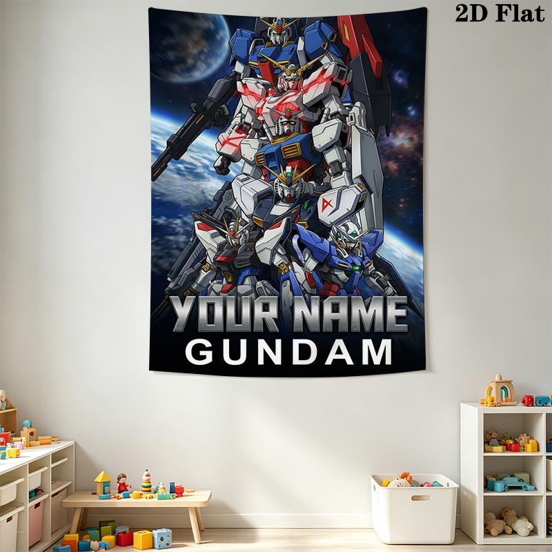 Name Custom Gundam Art Wall Tapestry Aesthetic Wall Hanging Printed Fabric Blanket Decorative Tapestries for Bedroom Living Room Home Decor