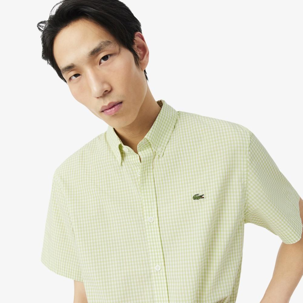 [Lacoste] Men's Light Poplin Gingham Check Short-Sleeve Shirt CH2346-56G4AJ