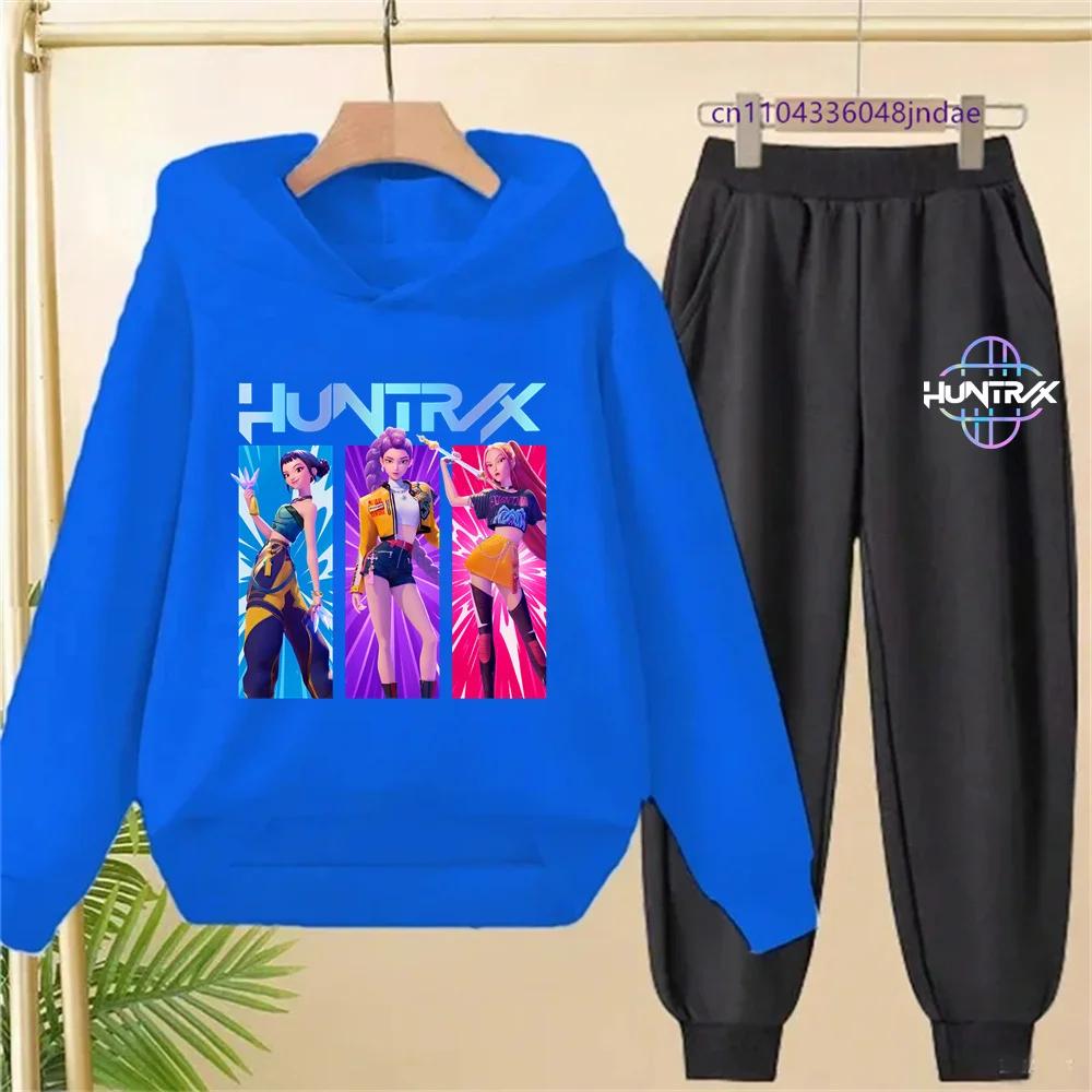 KPop Demon Hunters Print Hoodie Kids Cartoon Clothes Girls Hooded Sweatshirts Pants 2pcs Set Toddler Boys Outfits