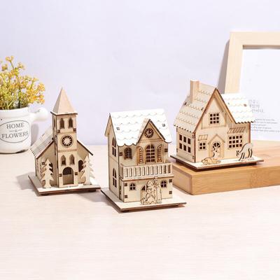 Luminous Log Cabin Adornment Led Glowing Wooden House Diy Glow Miniature Craft Table Decoration Christmas Gifts Window Ornaments