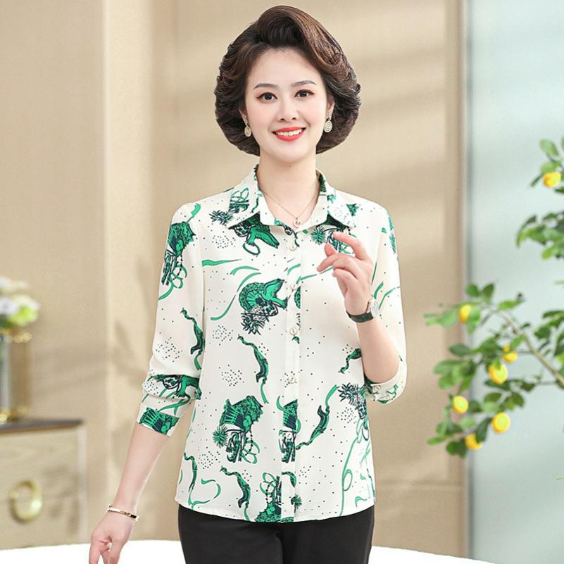 Long-sleeved Shirt, Middle-aged Women's Spring and Autumn Clothes, Western Style Blouse, Women's Summer Chiffon Shirt