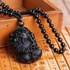 Men's Domineering Pixiu & Dragon Necklace with Guan Yu Pendant - Imitation Obsidian Couples Gift