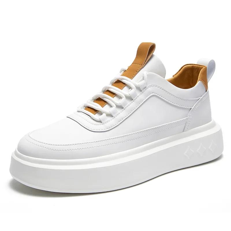 Fashion Men White Sneakers Platform Lace-up Men Leather Casual Shoes Man Lightweight Breathable Male Casual Sneakers