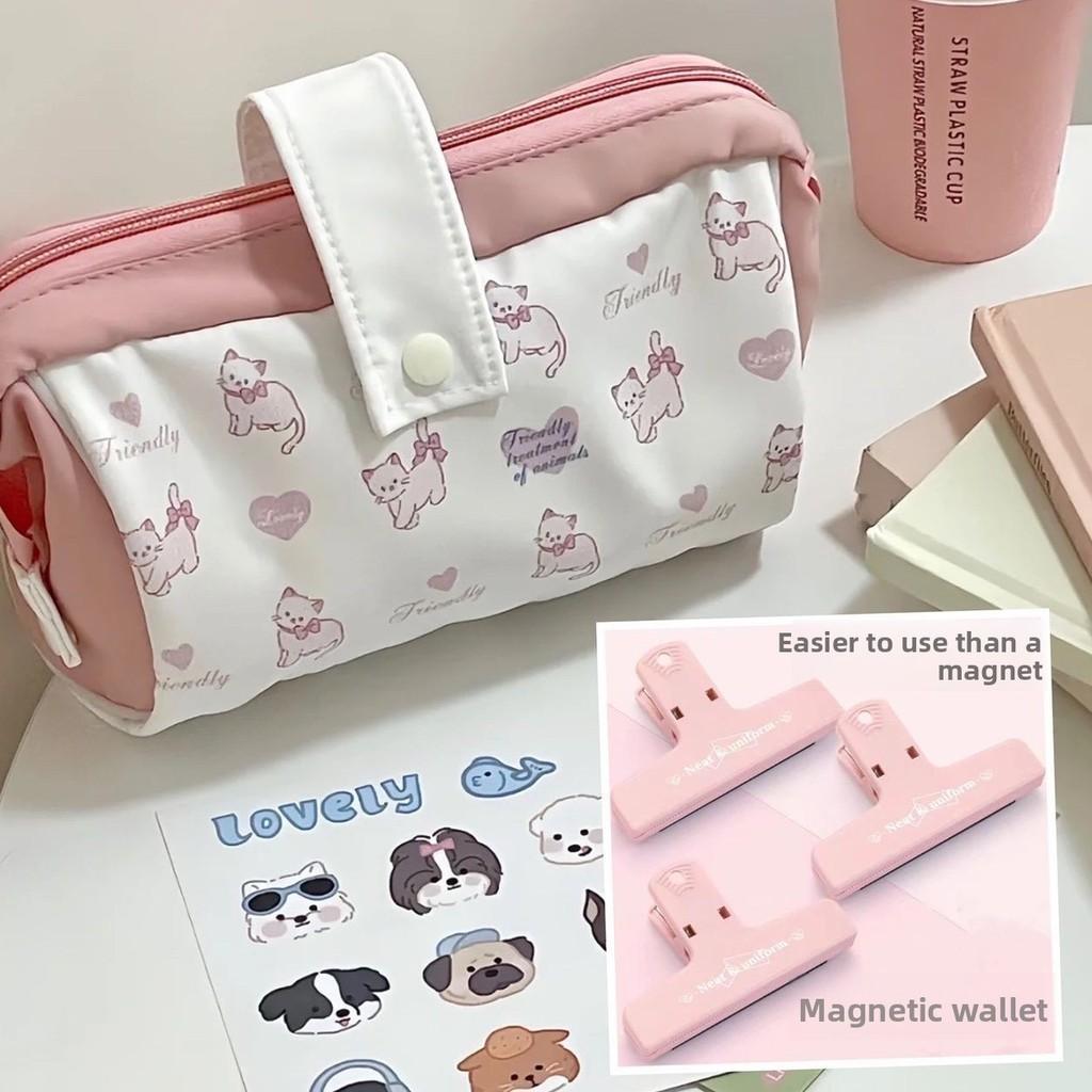 Cat Cartoon Canvas Pen Bag With Large Capacity And Portable Design For Students And Girls