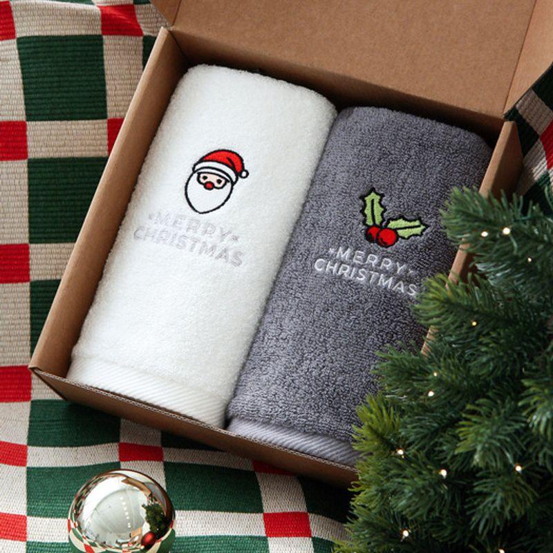 Songwol Towel Christmas Santa Embroidery 150g Cotton Towel 2 Sheets Kraft