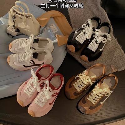 Version cuir de vache~ Chaussures rétro à fond plat avec rehausse intérieure, chaussures décontractées à bout rond, chaussures de sport d'entraînement allemandes à lacets pour femmes