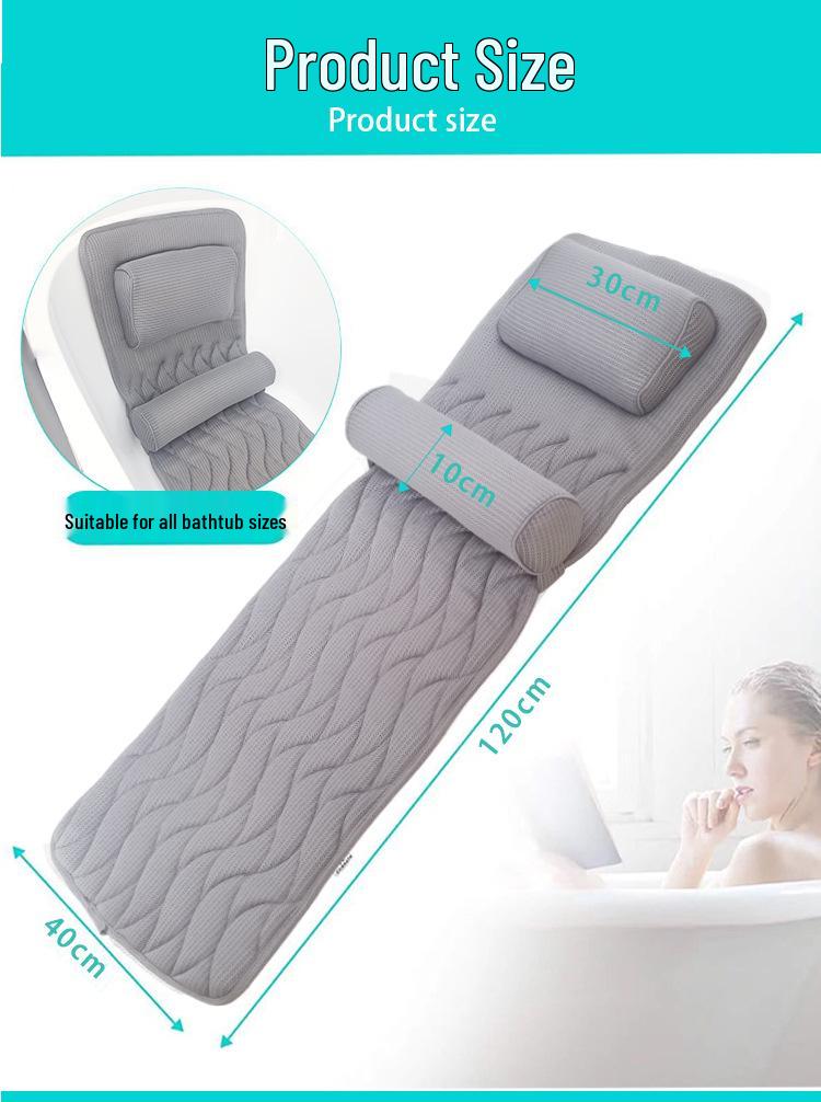 4D Non-Slip Bathtub Mat with Pillow and Suction Cups