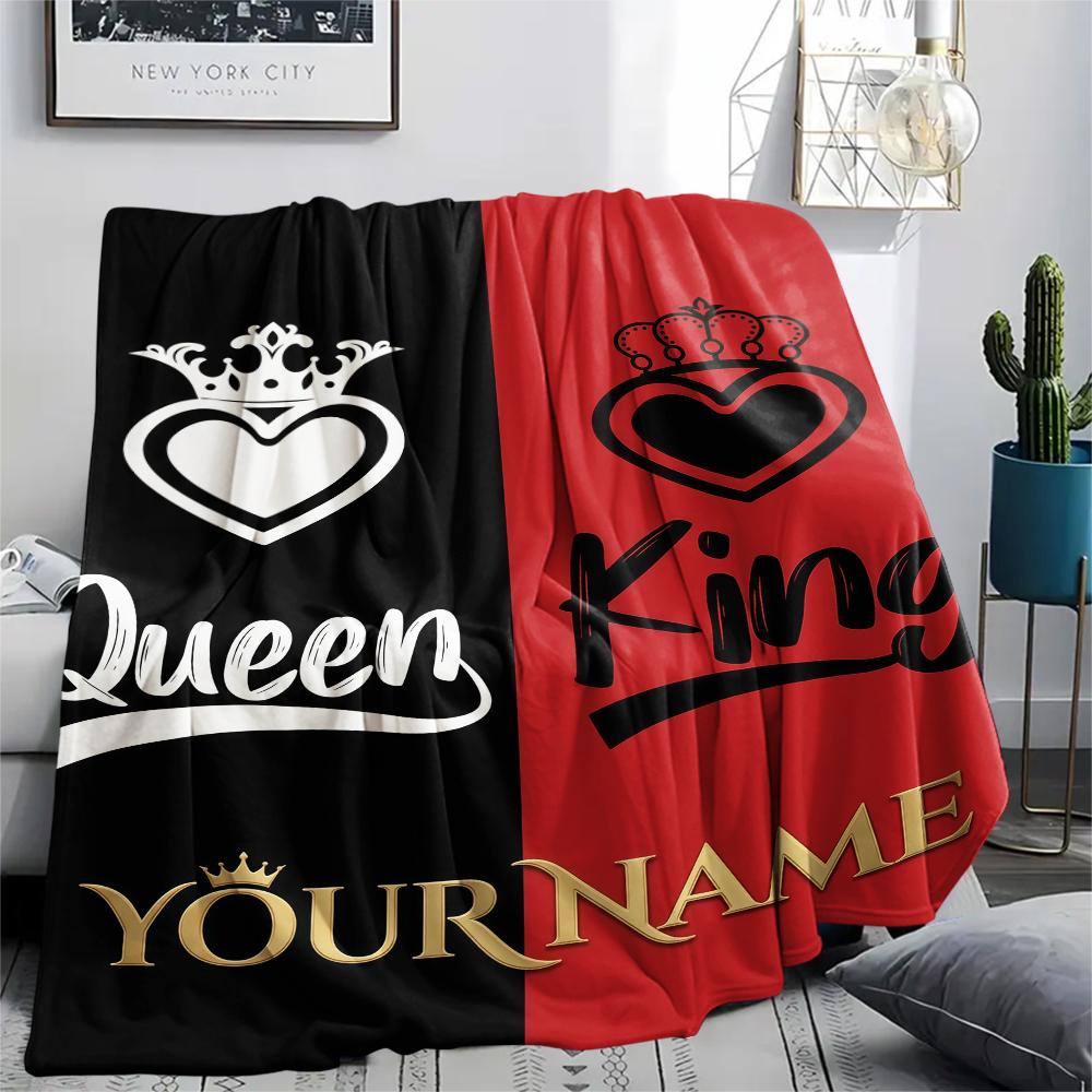 1PC Custom Name Royal Crown Emblem Patterned Flannel Blanket Suitable For All Seasons for Home Decor Warmth and Comfort Gifts Holiday Present_lx
