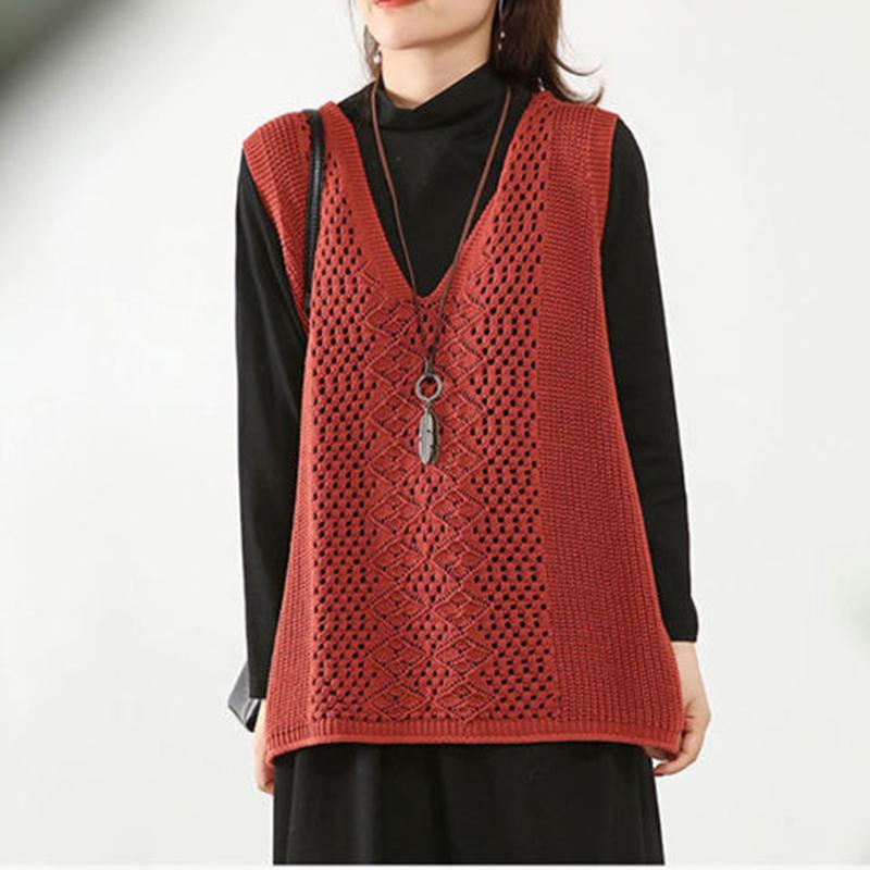 Gilet lavorato a maglia retrò con scollo a V, senza maniche, sottile, ampio, da donna, impilabile, casual, primavera e autunno