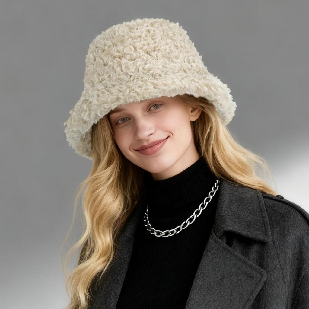 Women's Winter Thickened Faux Shearling Bucket Hat, Fluffy Soft Warm Fisherman Cap, Comfortable Outdoor Hat for Fall & Winter