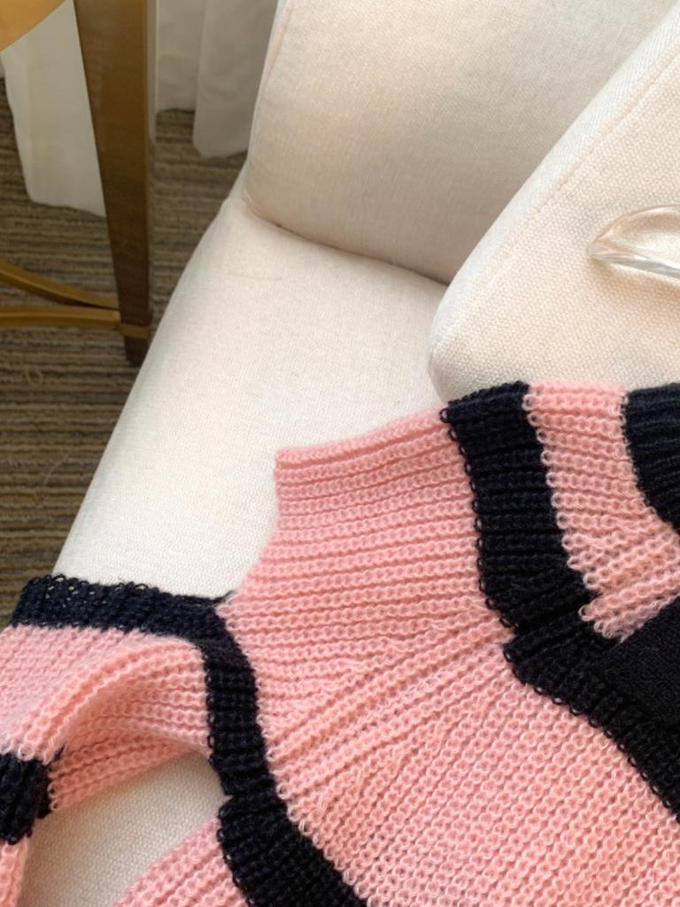 Baggy Pullover Sweater for Women Hollow Out Stripe Short Knitted Top Fashion Casual Y2K Clothing Autumn Winter