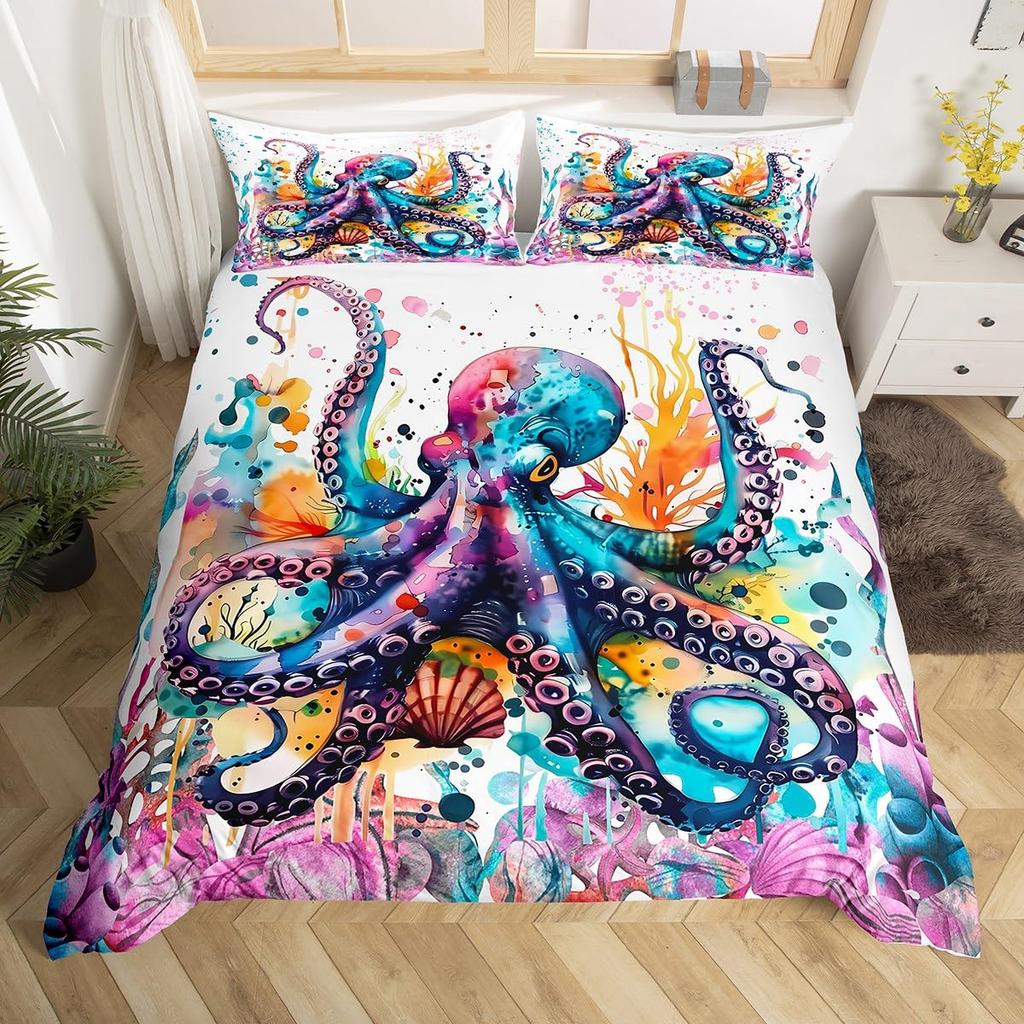 Octopus Bedding Set Twin Octopus Tentacles Bed Duvet Cover Sea Animals Comforter Cover Ocean Theme Quilt Cover With 2 Pillowcase