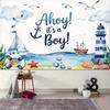 2D Coastal Ocean Ahoy It's a Boy Backdrop for Nautical Themed Baby Shower Decor