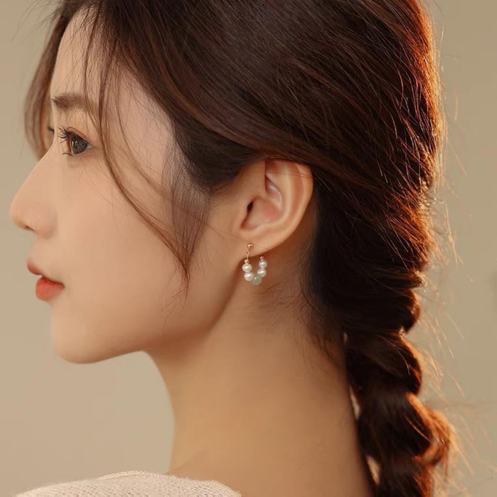 Natural Hetian Jade Pearl Earrings Niche Light Luxury Earrings Women's New Trendy Simple Temperament Earrings Earrings