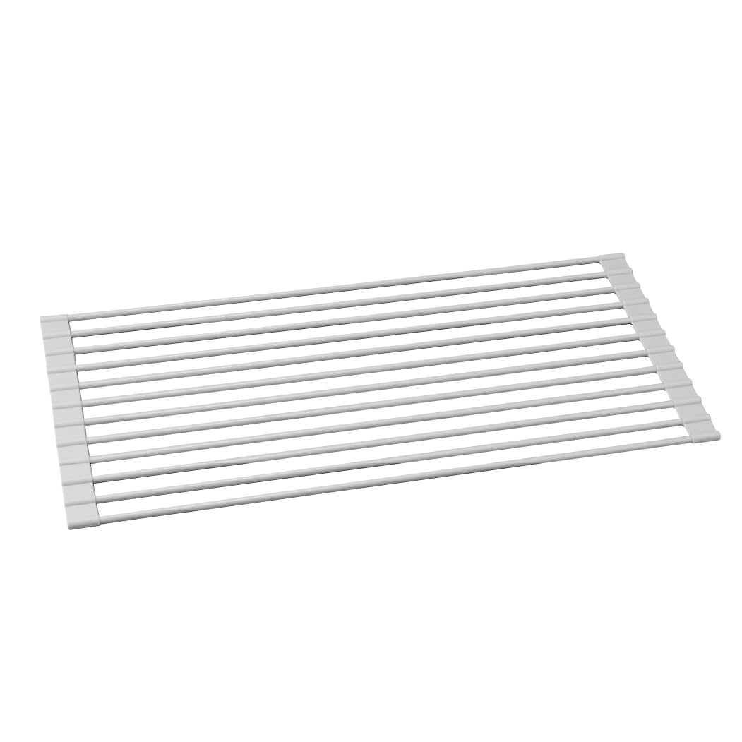

CB Japan Dish Drainer Rack [52 x 24 cm, Gray] Over-the-Sink, Rollable, Fully Silicone, Compact, Gentle on Dishes, Silicone Drainer, Large, atomico
