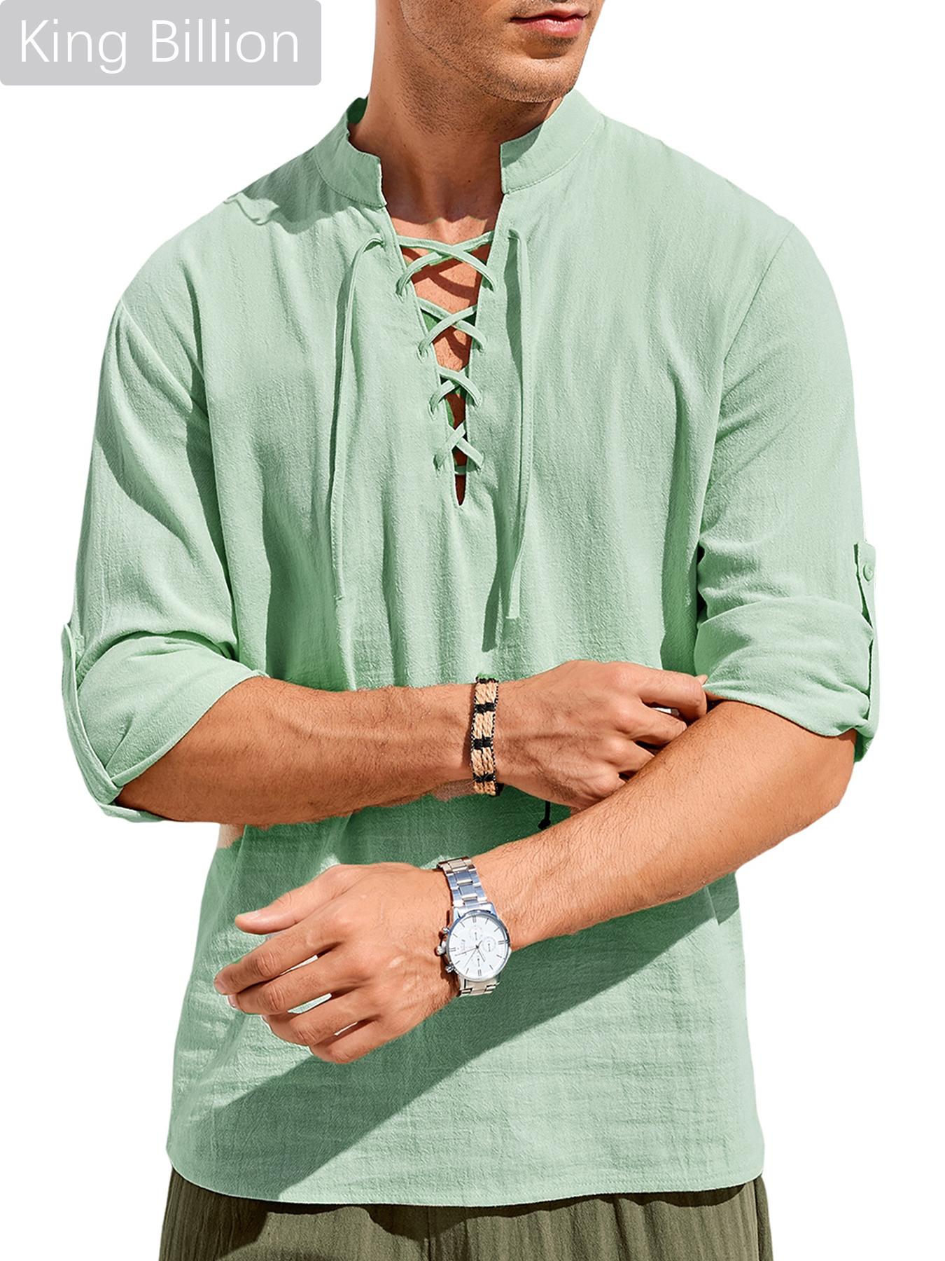 

Мужская повседневная рубашка на шнуровке с V-образным вырезом, рукава 3/4 с подворотом, однотонная, свободного кроя, топ в стиле льна для лета, пляжного отдыха, повседневной модной носки XXXL зелёный
