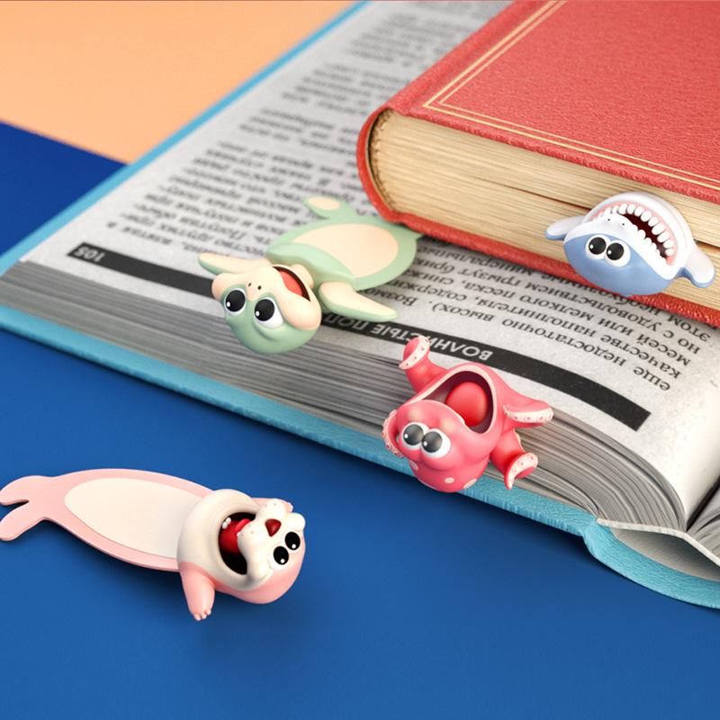 1 Stück kreatives 3D-Stereo-Lesezeichen zum Lesen von Büchern, Cartoon-Tier-Marker, niedlicher Panda, Hundehai, Seite halten