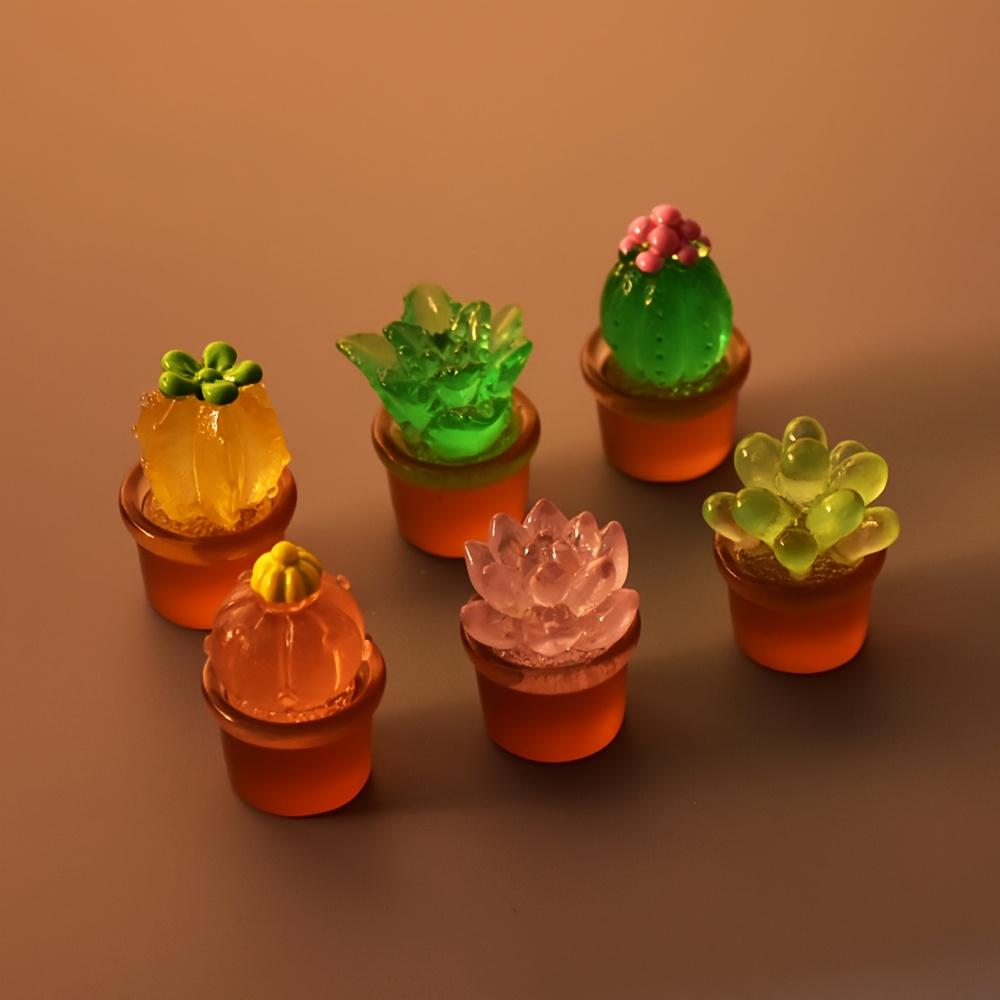 6 Night Light Mini Succulent Cactus Plants - Colorful Resin Fairy Garden Accessories, Cute Desktop Decoration, Suitable for Home