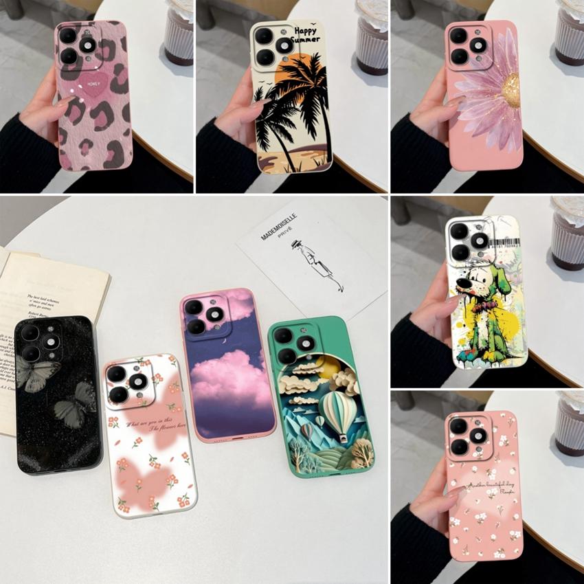 For itel A90 A50C A80 P60 S25 Ultra Power 70 Phone Cover Pretty Flower Pattern Smooth Liquid Silicone Screen Protector Shockproof Case For itel Casing