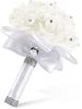 Artificial Rose Bridal Holding Flowers Wedding Bouquet White Bouquet for Bride Wedding Bouquets for Bridesmaids with Diamond Soft Ribbons
