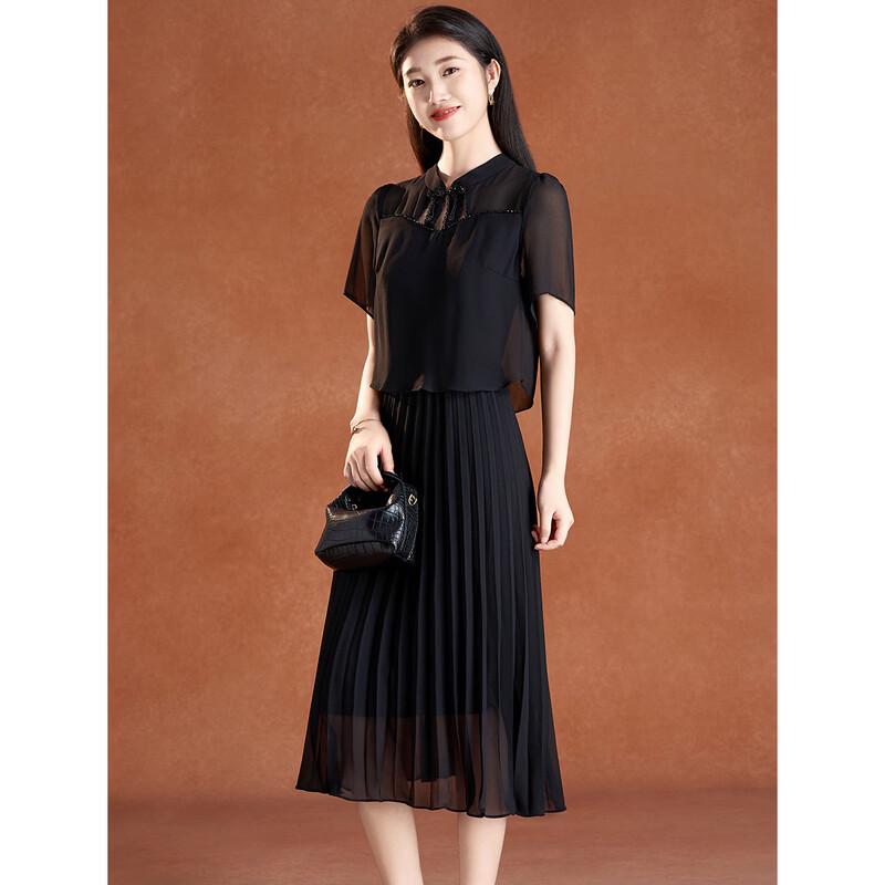 Hepburn Style Hollow-Out Fake Two-Piece Black Dress