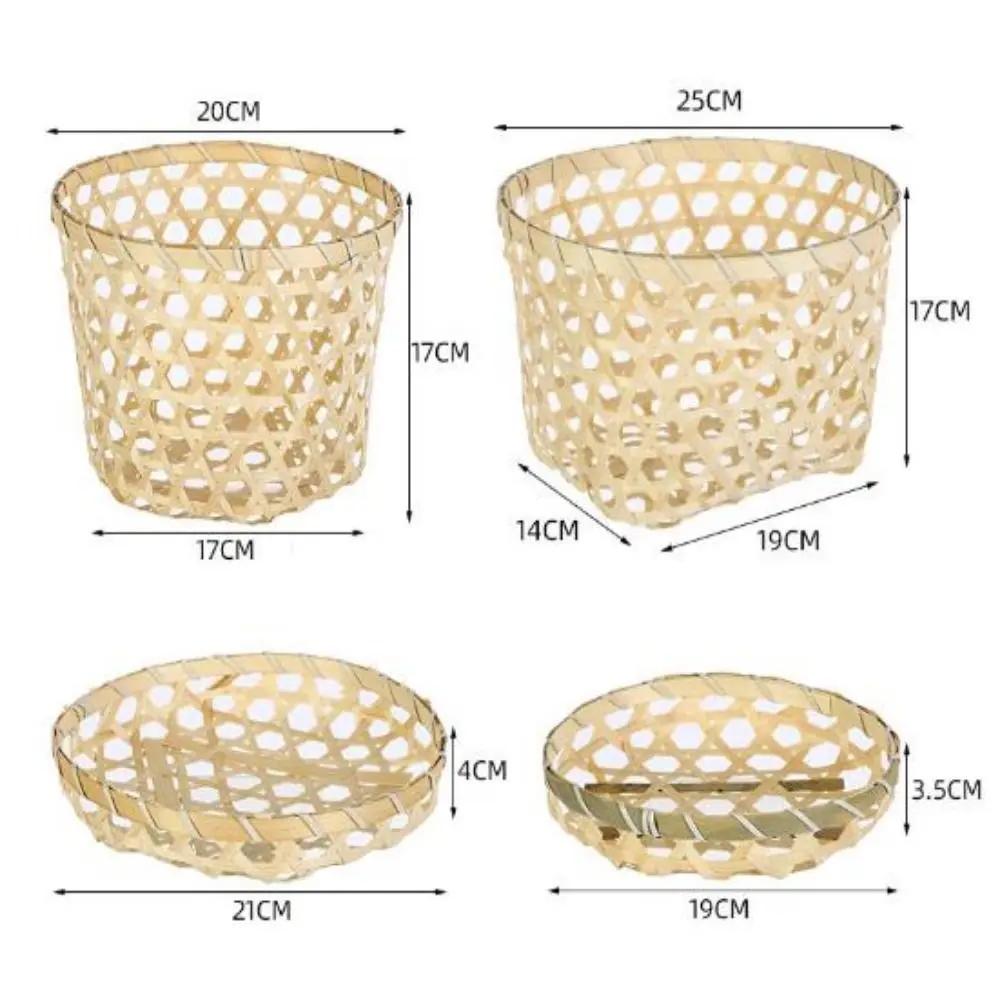 DIY Handmade Weaving Bamboo Basket Round 4 Styles Drain Water Sieve Raft Dustpan Rice Fruit Bread Basket Daily Use Storage