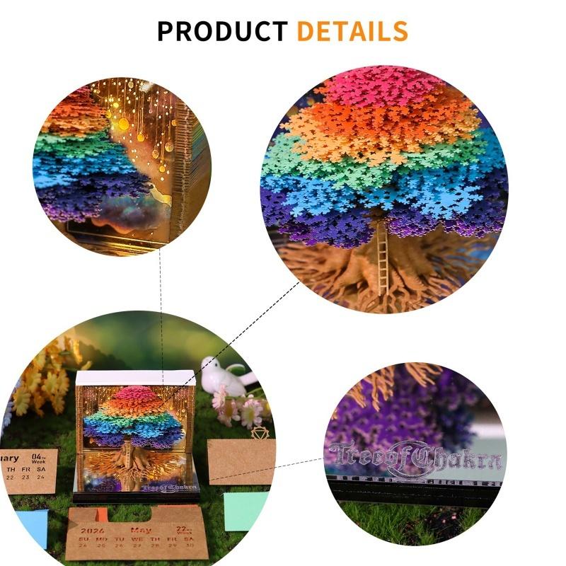 Time Piece Calendar 2026 Desk Calendar With LED Light 3D Tear-Away Calendar Paper Carving Art Memo Pad Notepad Gift Christmas