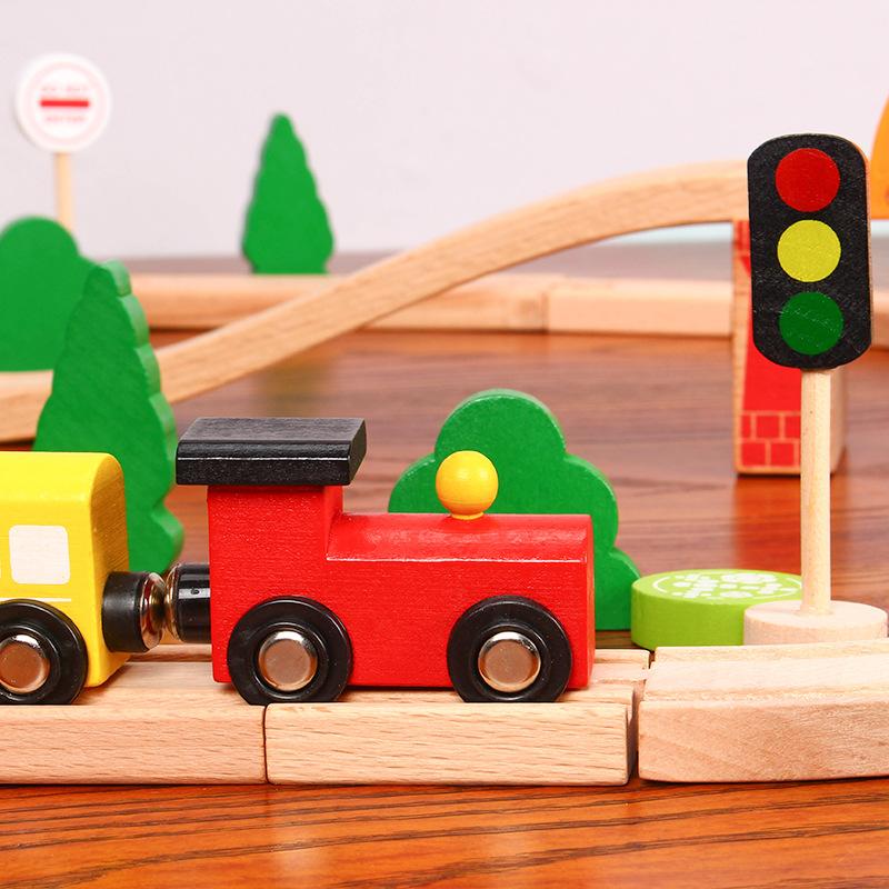 78 Pieces of Wooden Train Track Set Children's Toys Building Combination Scene Model Compatible with Train Track Puzzle