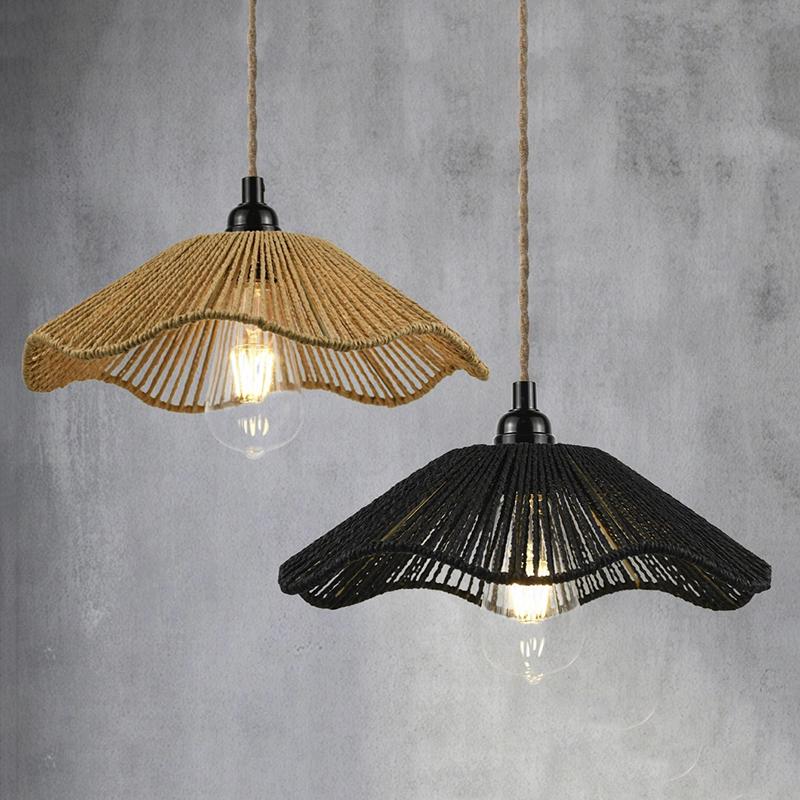 Woven Rope Pendant Chandelier Lampshade Handmade Rattan Shade for Cafe Bar Restaurant Boho Decoration