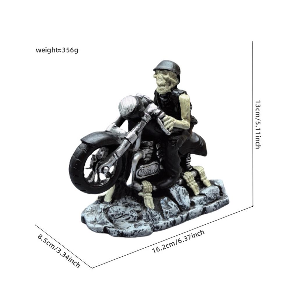 Creative Skeleton Figurine Halloween Party Skull Desktop Ornament Decorative Craftwork Motorcycle Rider Design for Home Office Display