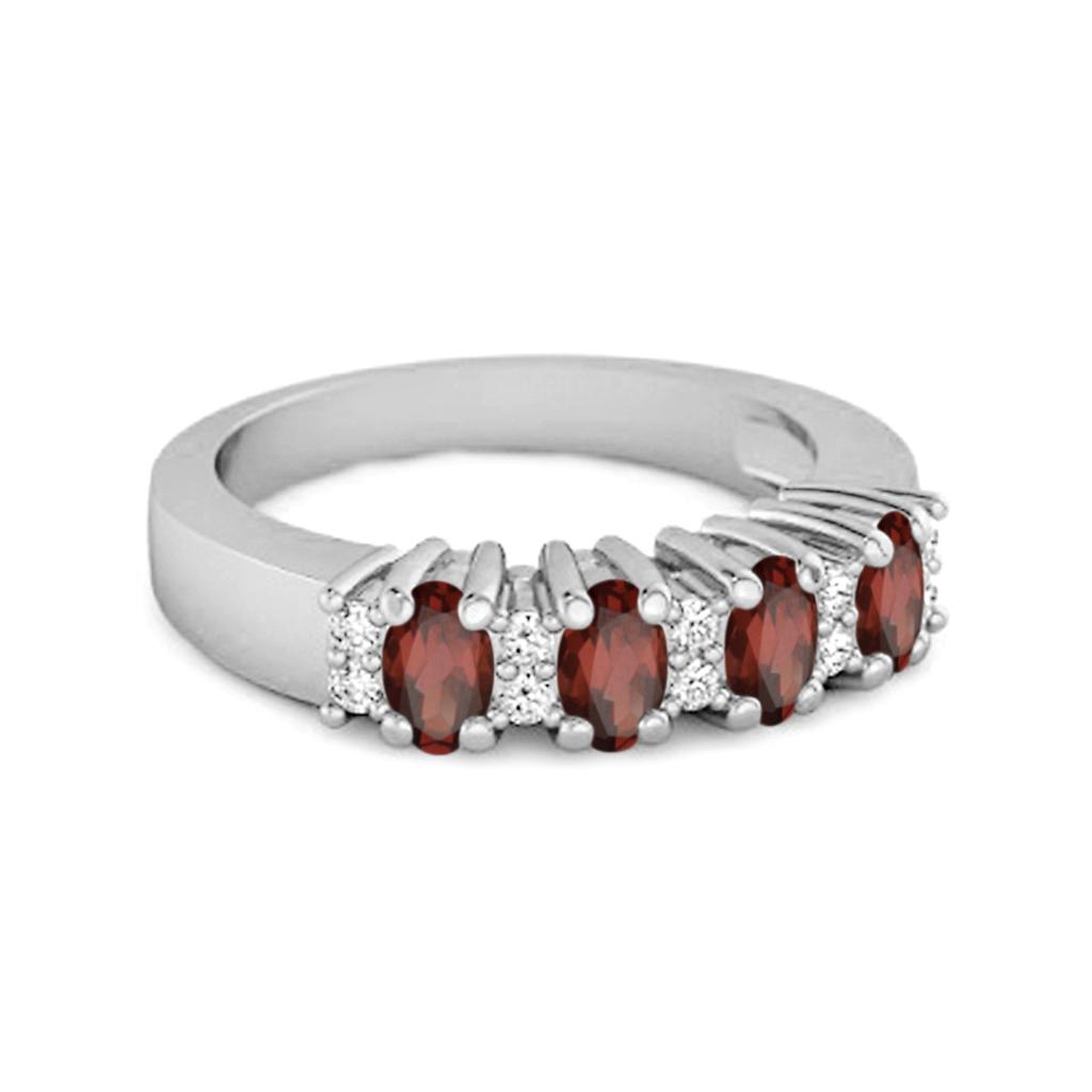 Garnet Oval Half Eternity Ring - 925 Sterling Silver