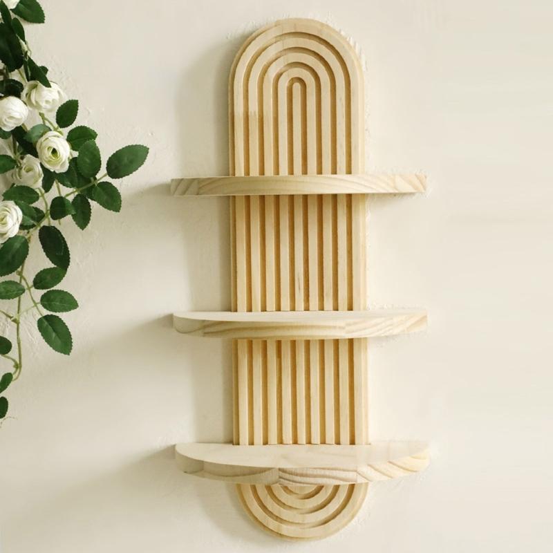 3 Layer Arched Wood Wall Mounted Planter Holder Decorative Shelf Living Room Bedroom Display Rack Hanging Organizers