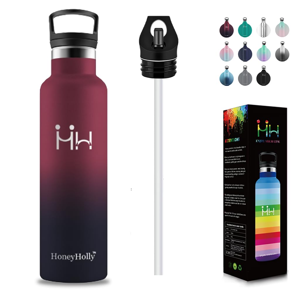 YANGYAO 1 Liter Stainless Steel Vacuum Insulated Water Insulates Hot and Cold Easy to Holds Carbonated Cute Seamless Design with Straw and Large